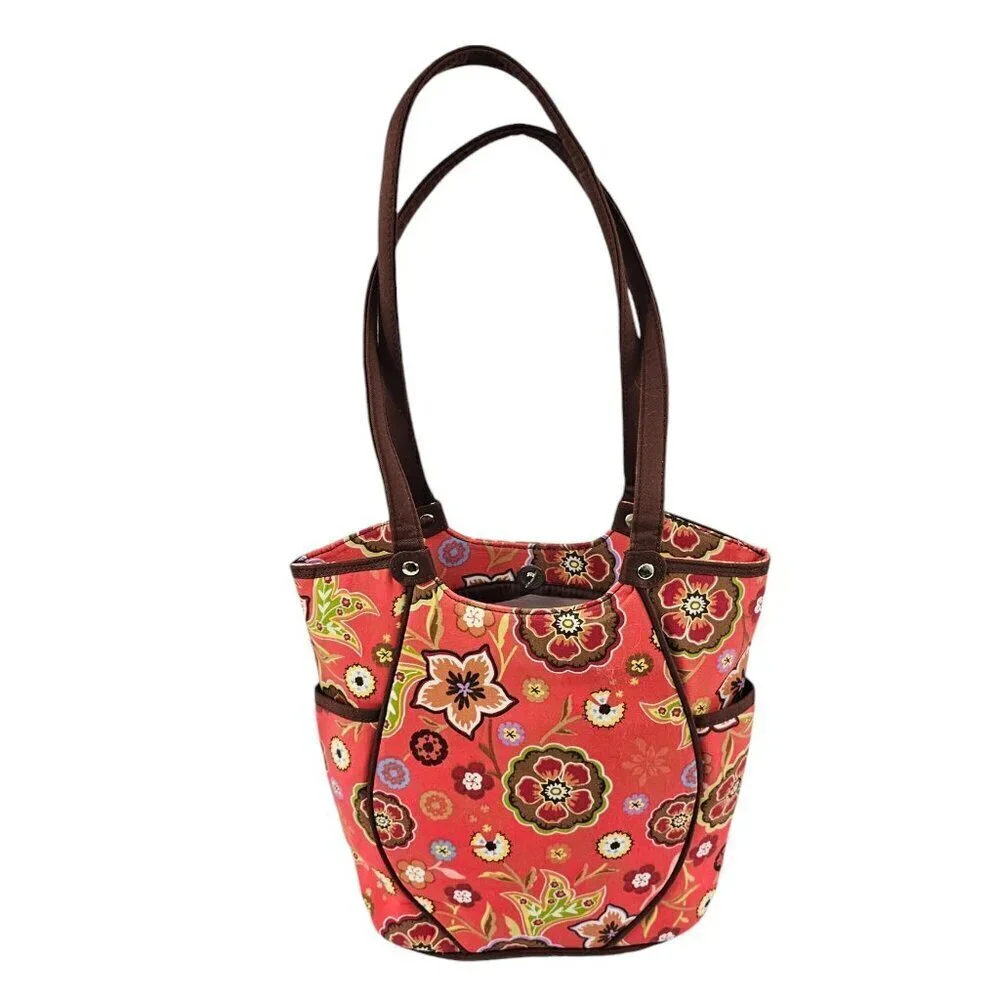 Longaberger Homestead Red Floral Print Snap Close Shoulder Handbag Purse
